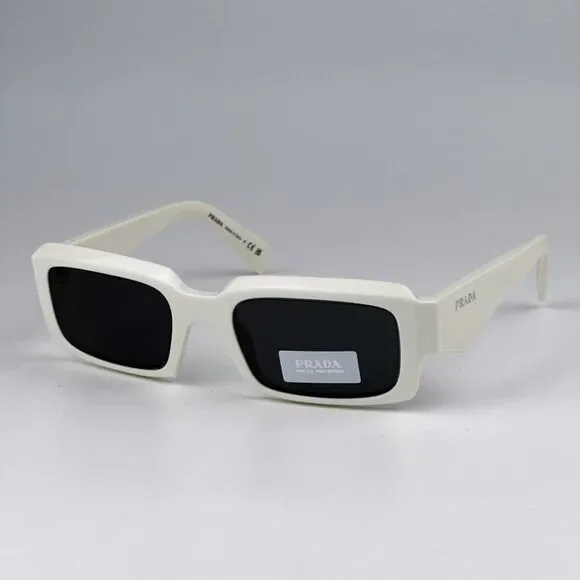 SALE! NEW Prada PR27ZS 17K08Z Talc White Dark Grey Unisex Rectangle Sunglasses - Picture 5 of 13